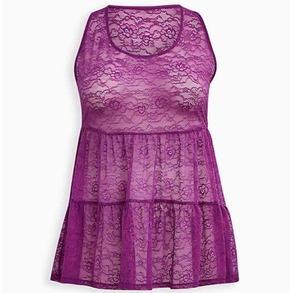 Torrid Lavender Purple Lace Tiered Babydoll Tunic Tank Size 1 A
